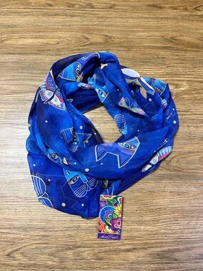 Laurel Burch Lightweight Infinity Scarf - Indigo Cats Butterfly 19 x 69